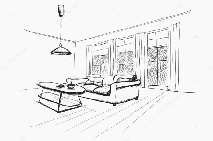 Sketsa desain interior ruang tamu