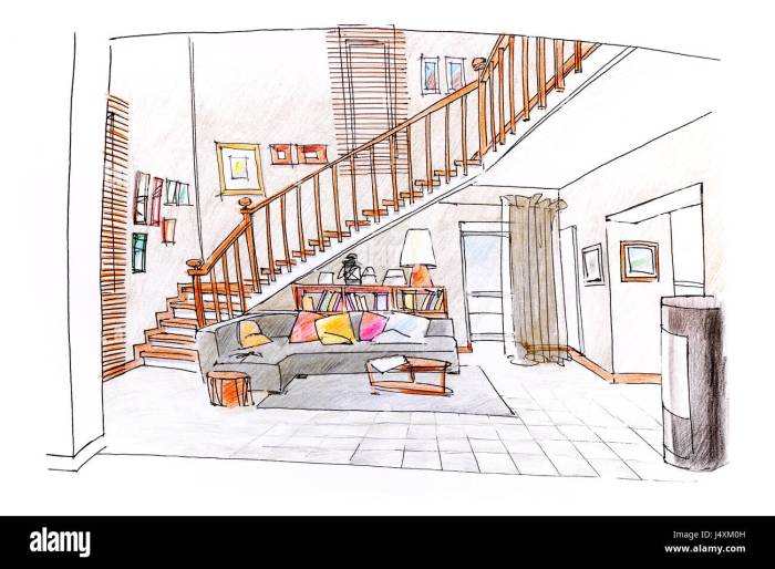 Sketsa desain interior ruang tamu